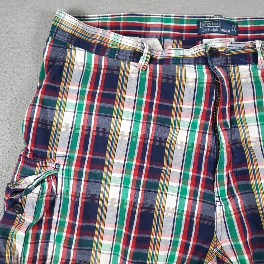 Ralph Lauren Cargo Shorts Mens 42 Blue Red Plaid Outdoors Hiking Camping